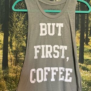 Gray Tank Top with Coffee Print